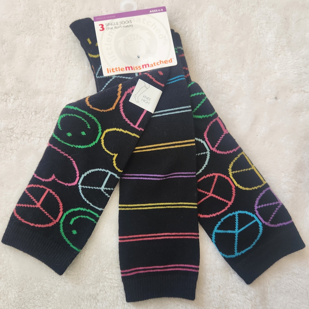 NWT LittleMissMatched Knee High 3 Socks with Colorful Patterns